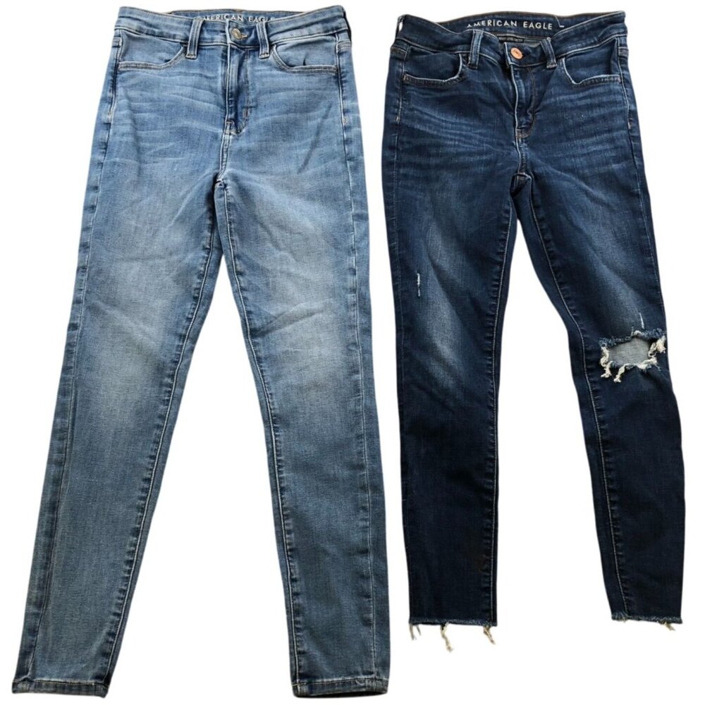 2 American Eagle Women's Jeans Jeggings Size 4 Lot of Two Skinny Blue Denim